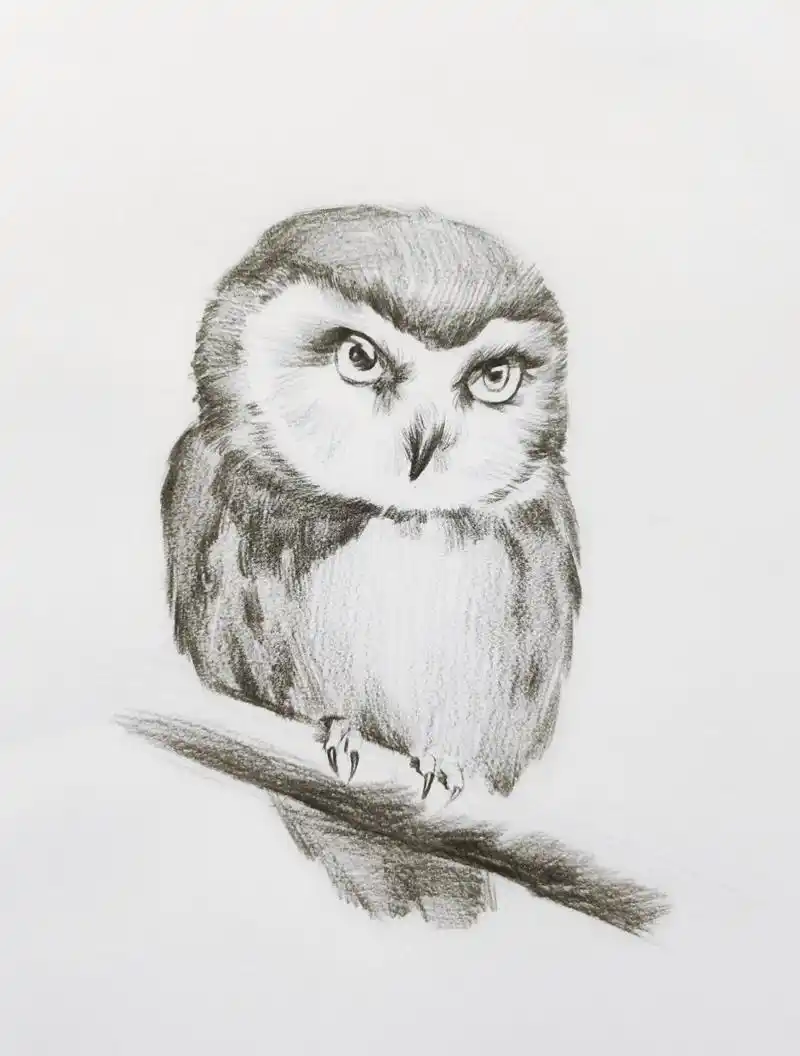 猫头鹰素描绘画步骤