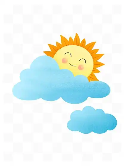 手绘卡通天气晴天 i>出 /i>太阳云朵白云气象元素