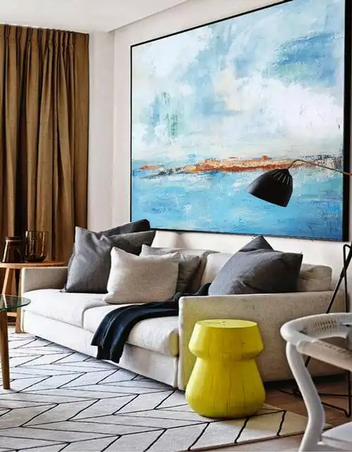 原创手绘 客厅抽象画横版大幅纯手绘油画现代简约装饰画北欧沙发背景