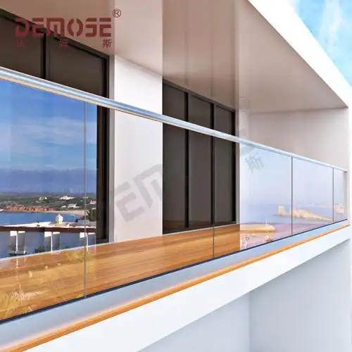 出口玻璃栏杆图片 铝合金玻璃栏杆 钢化玻璃栏杆扶手无框玻璃栏板