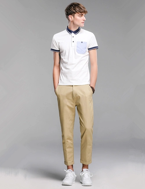 lilbetter男士polo衫 韩版口袋拼接小清新休闲夏装潮流短袖t恤男