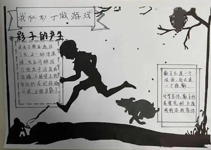 自己设计版面,添加色彩,编辑内容,制作关于影子的手抄报