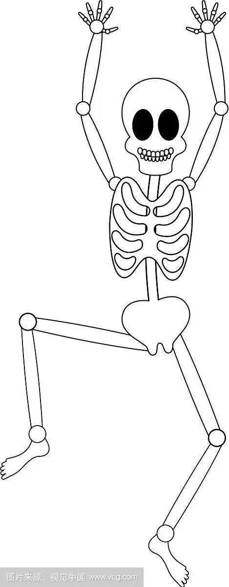 孤立的人体骨骼卡通跳跃图像