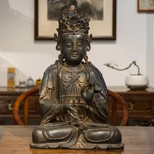 清代 铜鎏金观音像文玩古董收藏客厅佛像供奉摆件观世音菩萨像