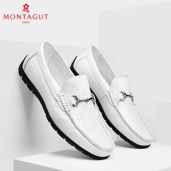 梦特娇(montagut)男鞋2023新款男士豆豆鞋商务休闲皮鞋时尚压花牛皮