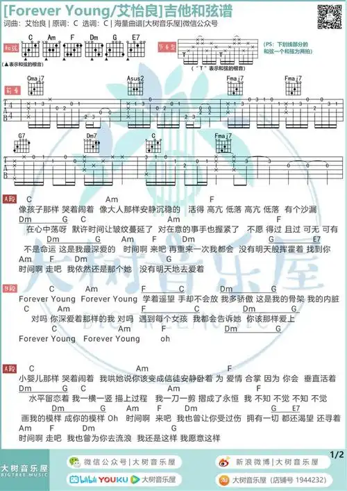 foreveryoung吉他谱