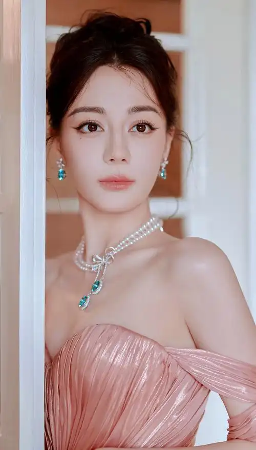 迪丽热巴,玫瑰金色抹胸裙,优雅时尚,超显好身材!