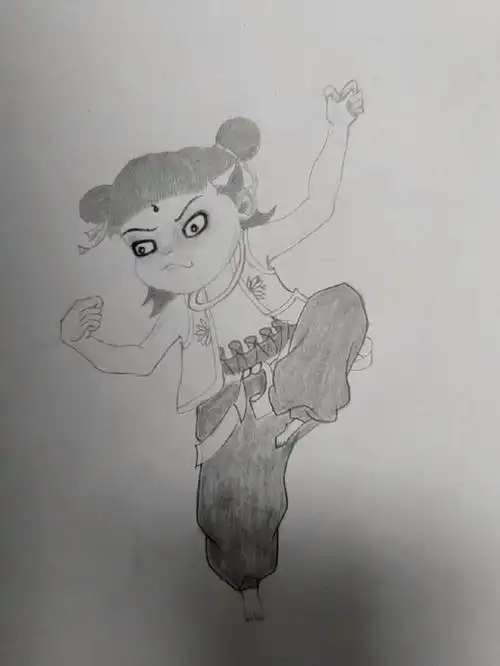 130铅笔画小哪吒临摹控笔零基础画画