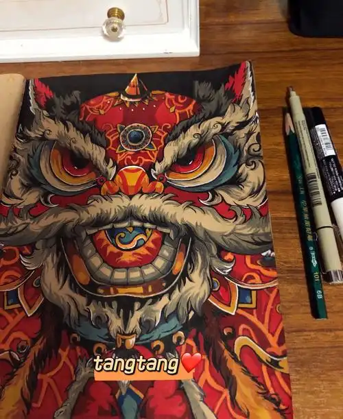 醒狮马克笔临摹