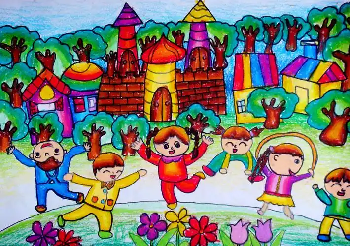 儿童画画大全:欢乐的孩子们,儿童画作品欣赏_小鸭子儿童乐园