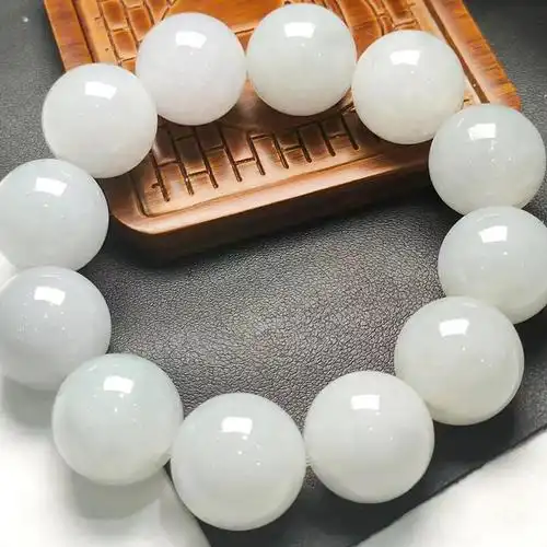 翡翠白玉圆珠手链 男女天然糯种手串 女玉石佛珠玉珠情侣手饰礼物