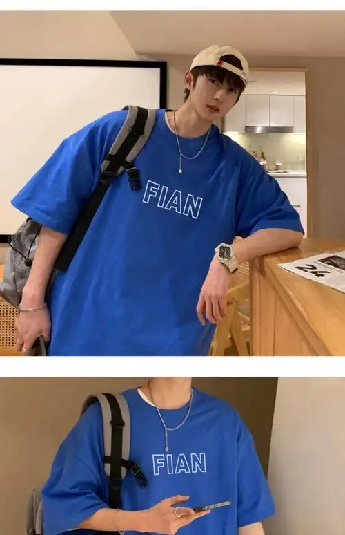 卡柏奇美式复古t恤oversize藏蓝色短袖男潮牌潮流百搭ins情侣装藏青色