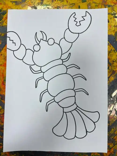 少儿创意美术  #创意美术  #小龙虾  #小朋友  #线描  #童画  #创意