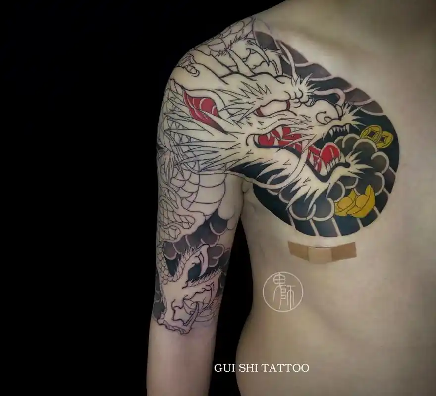 韶关专业纹身.半甲过肩龙 连续两天进度  人称钢铁侠 下次见 - 抖音