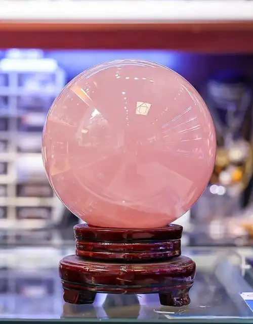 天然粉晶水晶球摆件