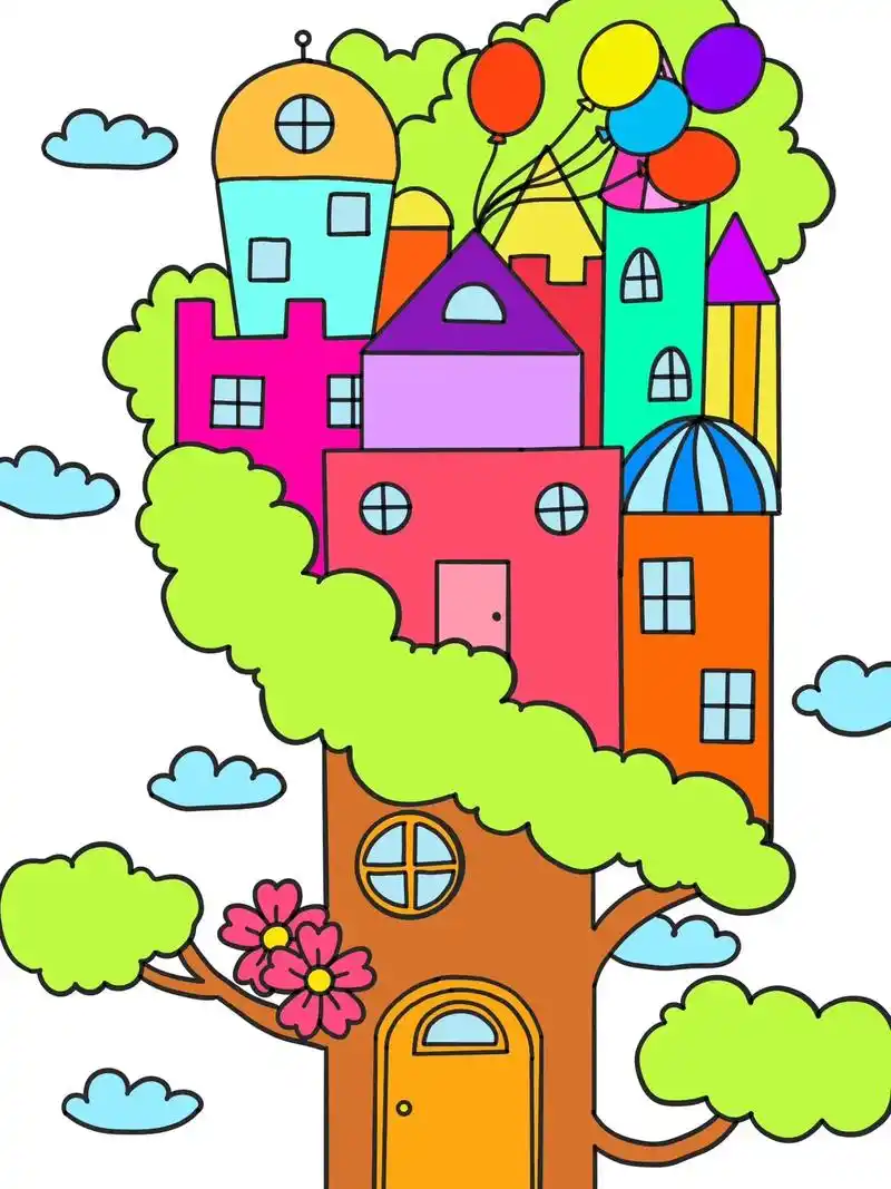 好漂亮的树屋呀.#树屋简笔画#一起学画画 #一学就会的简笔画 - 抖音