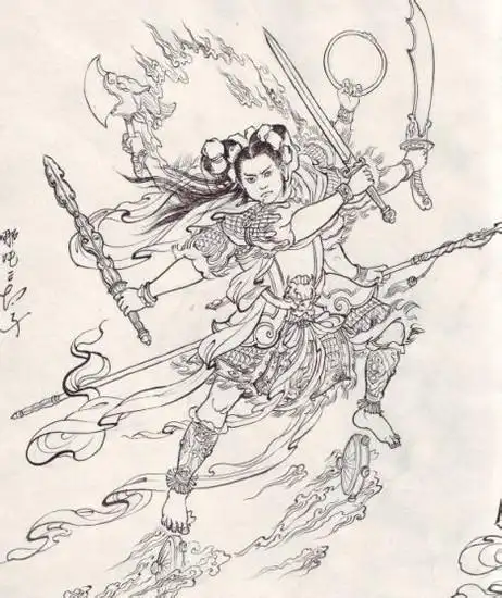 哪吒三头六臂简笔画怎么画打架