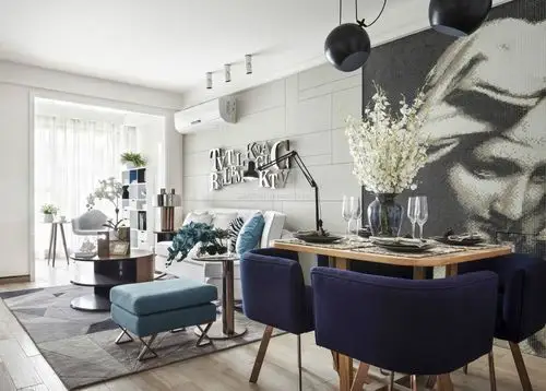 现代简约两居室客厅餐厅一体装修效果图片