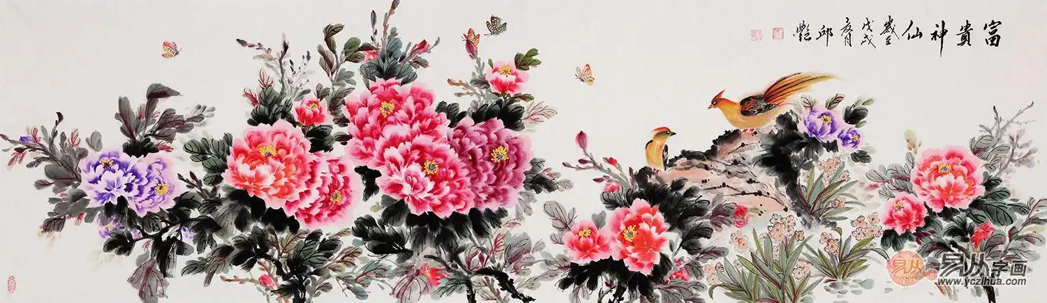 邱艳八尺横幅写意牡丹画富贵神仙