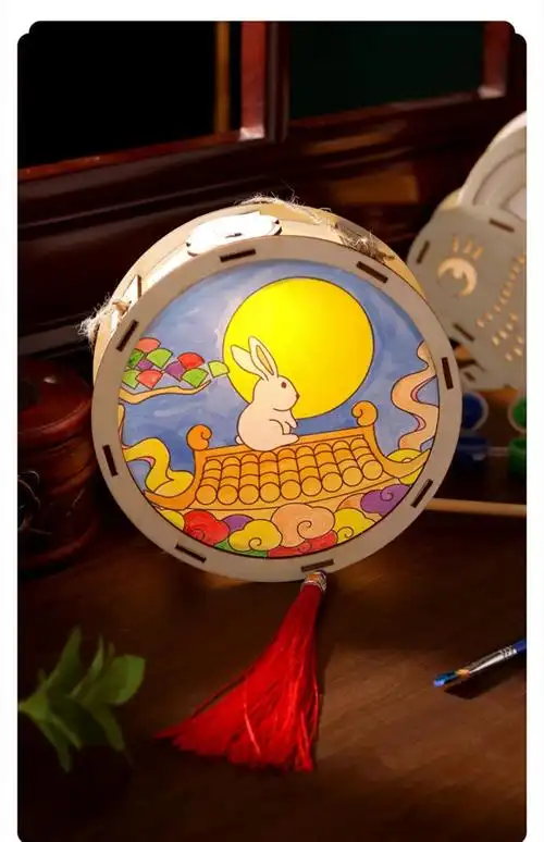 手绘花灯 中秋节儿童灯笼手工制作diy材料包手绘汉服花灯宫灯古风手提