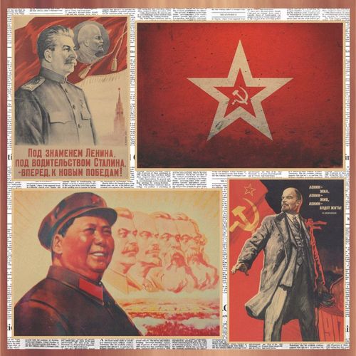 装饰画红色革命复古牛皮纸海报斯大林列宁马克思苏维埃政权装饰墙