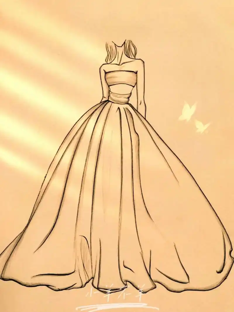 美女黑白简笔画#绘画教程77(附过程) 婚纱礼服手绘简笔画74绘画过程