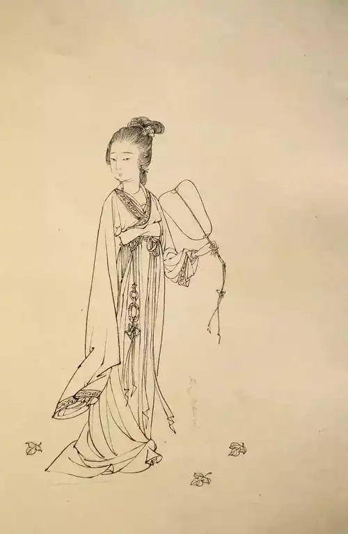书画联盟丨蔡岚工笔画仕女白描线稿|人物画|陈洪绶_网易订阅