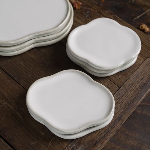 陶瓷小碟子豆皿甜品盘子平盘日式餐具粗陶茶点碟点心盘白色迷你浅