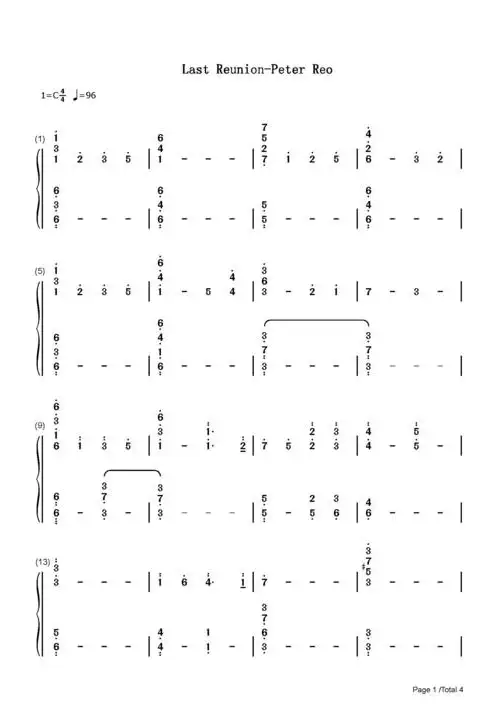 lastreunion钢琴谱peterreoc调流行钢琴简谱