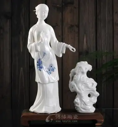梅兰竹菊菊香德化白瓷古典仕女美女太湖石手绘人物雕塑家居工艺品