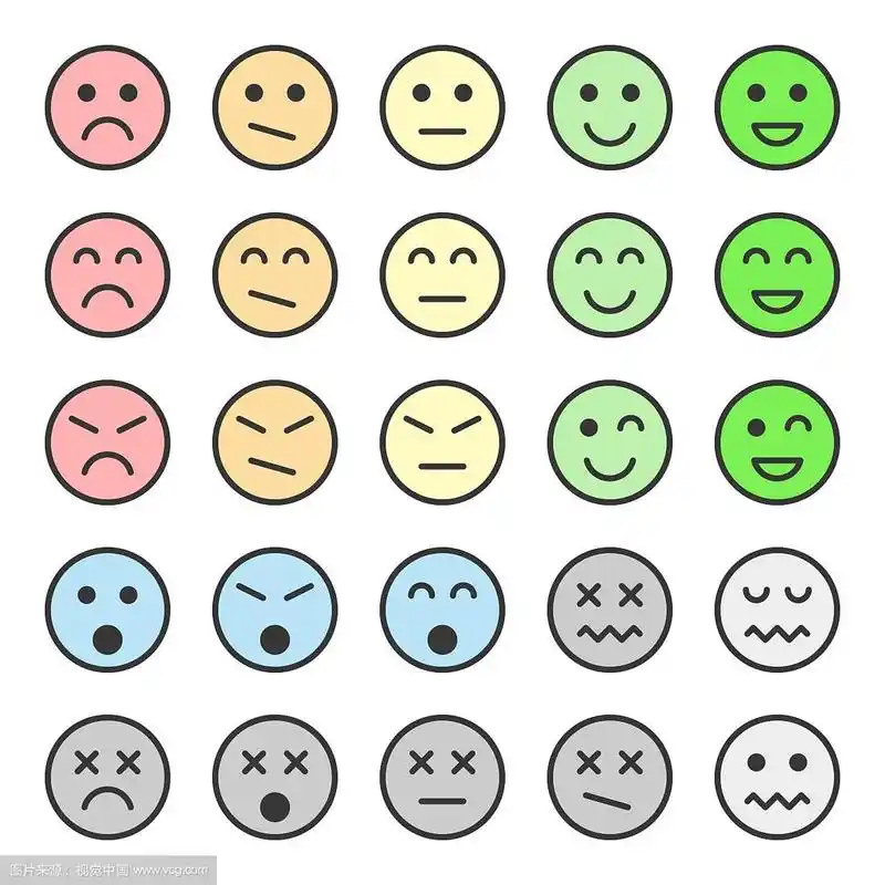 一套柔和的颜色表情符号,脸图标.矢量插图.孤立在白色背景上.