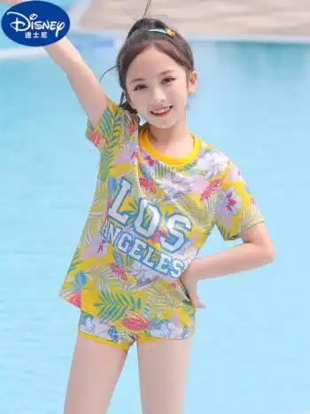 迪士尼(disney)儿童泳衣女孩分体三件套宝宝中大童温泉游泳衣女学生