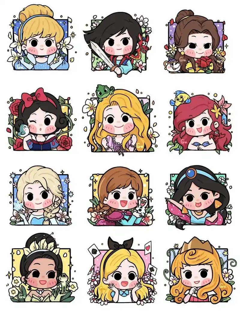 96萌小g爱涂鸦 《迪士尼公主》无水印 q版头像 凑够12个公主,后面