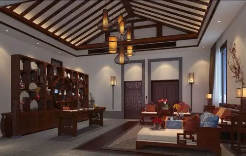 新徽派四合院中式装修效果图中式设计淡雅简洁古风古韵