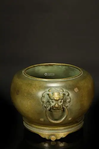 中国清代铜香炉带原托超大