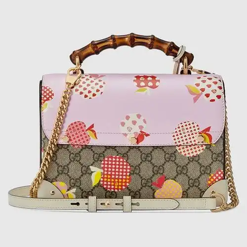 新包gucci上市2021七夕限定系列包包爱心苹果贴纸清甜粉彩色调