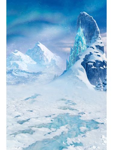 冰雪奇缘雪景冬季摄影影楼拍摄油画布背景布喷绘背景仿手绘工笔画儿童
