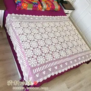 手工钩针欧美式乡村中式复古纯棉半透光成品窗帘立体钩花床盖床罩