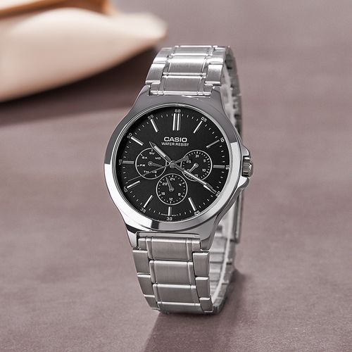 casio卡西欧手表男商务三眼防水钢带男表mtp-vd300d-1e 海外直邮