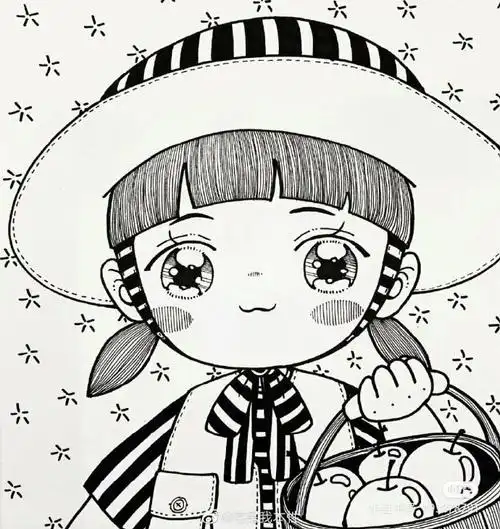 装饰线描 卡通可爱小女孩#手绘##简笔画#by:宅是我的本性