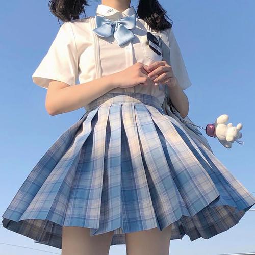 春日部百褶少女正统制服jk色格蓝色原创现货学生校服