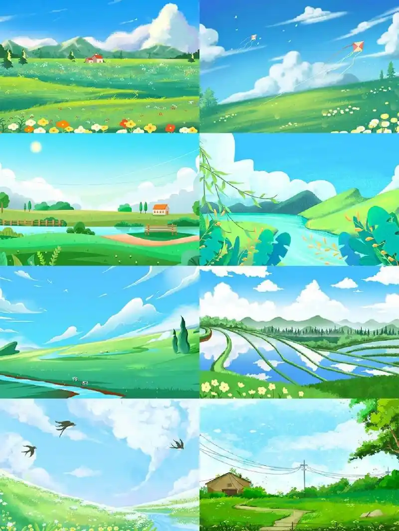 卡通风格|春天风景插画背景设计素材 96哈喽~宝子们,又到了阳春三月