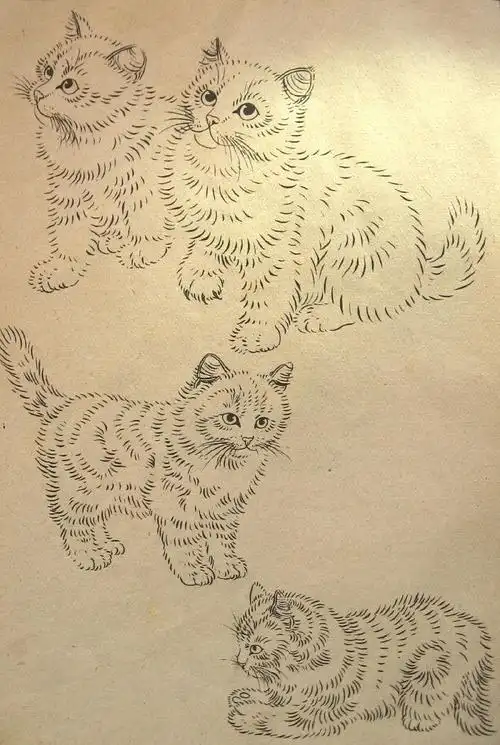 曹克家老先生白描画猫粉稿