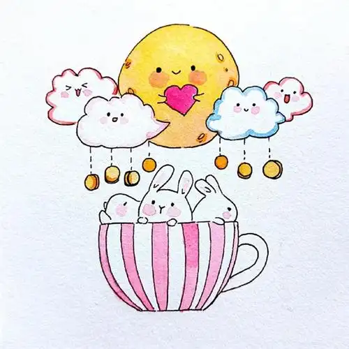 中秋儿童画可爱的月亮和小兔子的组合儿童画教程