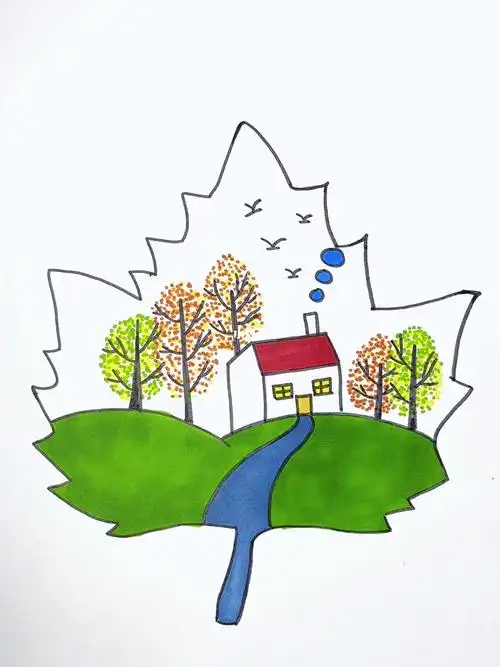 秋天到了,带孩子到户外捡一片树叶,一起画秋日风景画吧#儿童简笔画