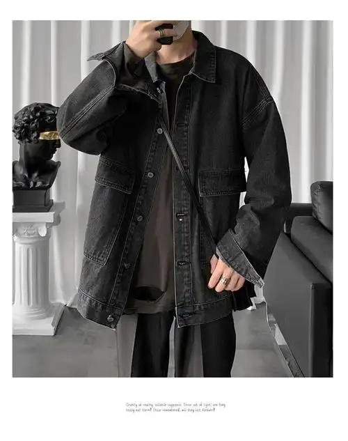 春季新款男士牛仔外套复古港风宽松潮百搭夹克男装潮牌水洗牛仔衣