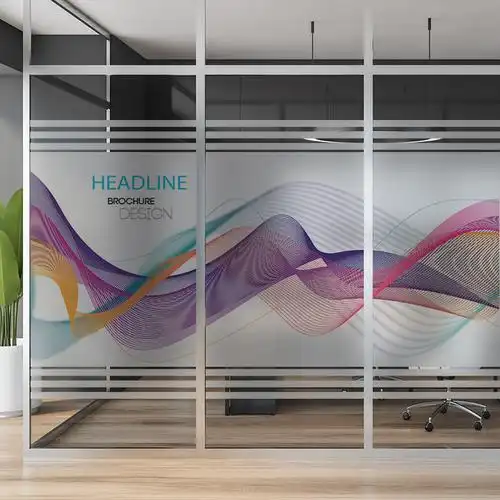 办公室玻璃贴纸logo磨砂静电贴膜白色线条走廊玻璃门uv打印贴