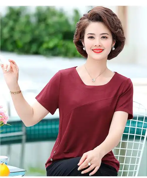短袖t恤女2020夏季新款大码宽松打底杉40岁50岁中年妈妈洋气上衣