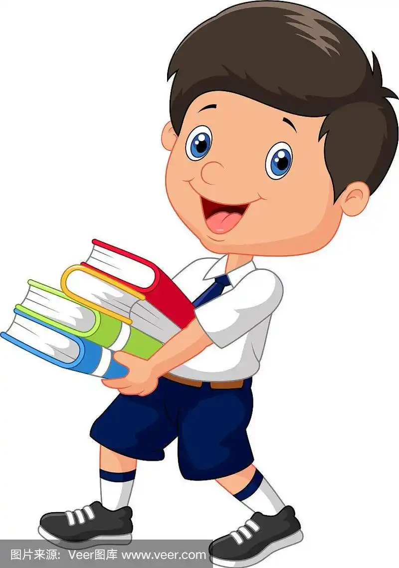 卡通男孩拿着一堆书
