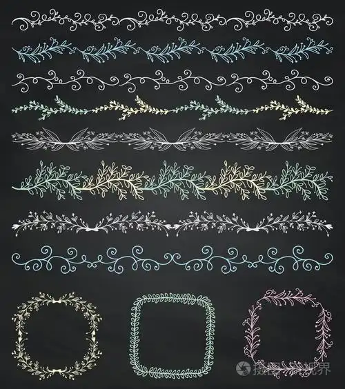 粉笔绘制无缝边框, 框架, 分隔线, 分支